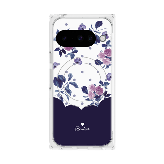 プレミアムスクエアケース with Pixelsnap［ ツインドットフラワー - Navy ］