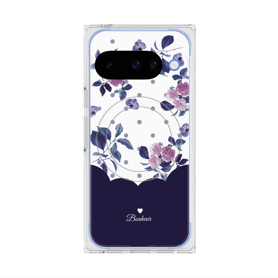 プレミアムスクエアケース with Pixelsnap［ ツインドットフラワー - Navy ］