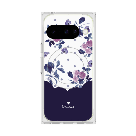 プレミアムスクエアケース with Pixelsnap［ ツインドットフラワー - Navy ］