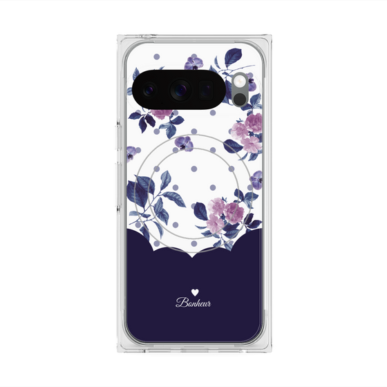 プレミアムスクエアケース with Pixelsnap［ ツインドットフラワー - Navy ］