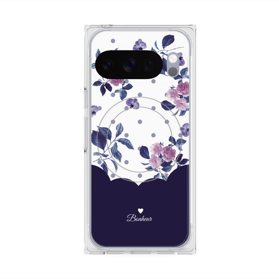 プレミアムスクエアケース with Pixelsnap［ ツインドットフラワー - Navy ］