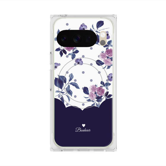 プレミアムスクエアケース with Pixelsnap［ ツインドットフラワー - Navy ］