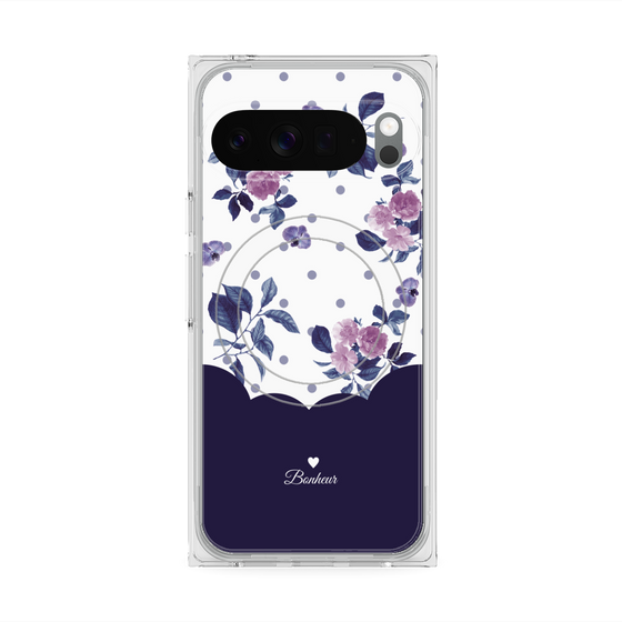 プレミアムスクエアケース with Pixelsnap［ ツインドットフラワー - Navy ］