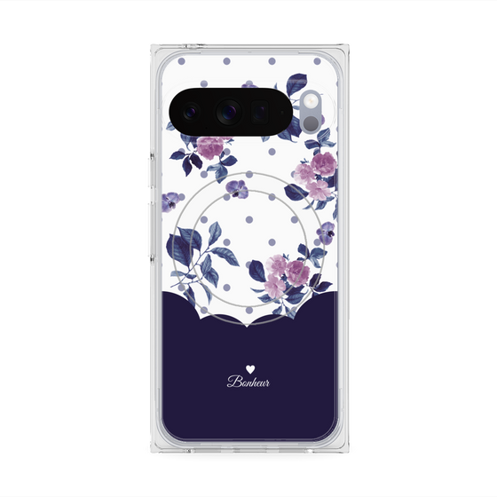 プレミアムスクエアケース with Pixelsnap［ ツインドットフラワー - Navy ］