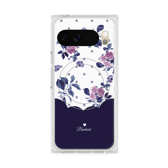 プレミアムスクエアケース with Pixelsnap［ ツインドットフラワー - Navy ］
