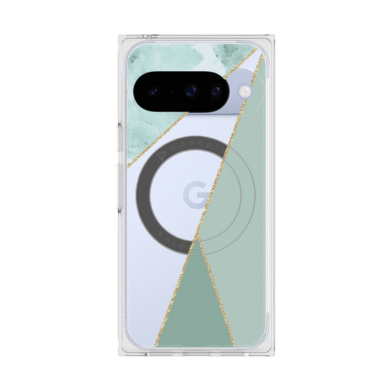 プレミアムスクエアケース with Pixelsnap［ マーブルトライアングルパレット - Green ］