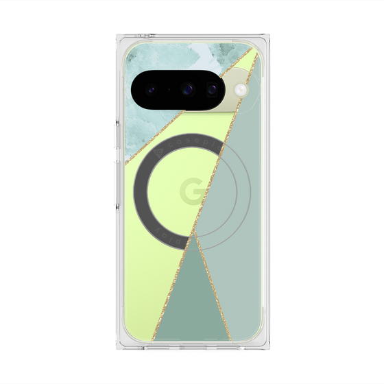 プレミアムスクエアケース with Pixelsnap［ マーブルトライアングルパレット - Green ］