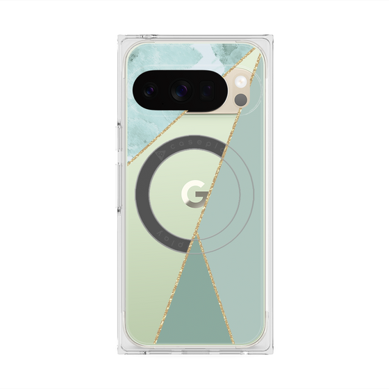 プレミアムスクエアケース with Pixelsnap［ マーブルトライアングルパレット - Green ］