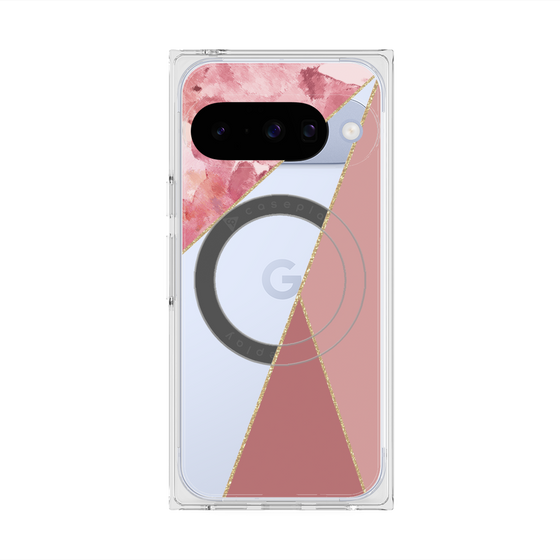 プレミアムスクエアケース with Pixelsnap［ マーブルトライアングルパレット - Pink ］