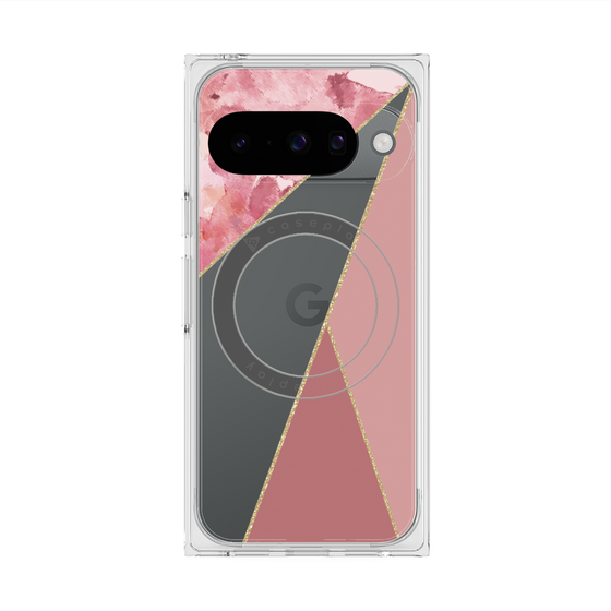 プレミアムスクエアケース with Pixelsnap［ マーブルトライアングルパレット - Pink ］