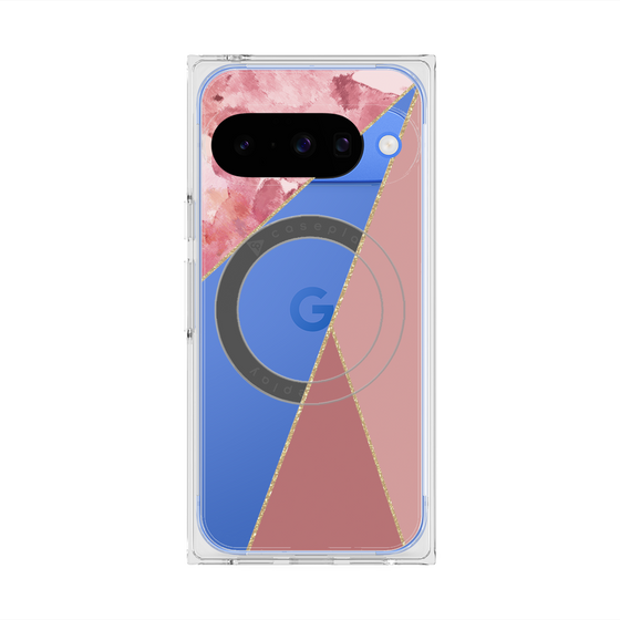 プレミアムスクエアケース with Pixelsnap［ マーブルトライアングルパレット - Pink ］