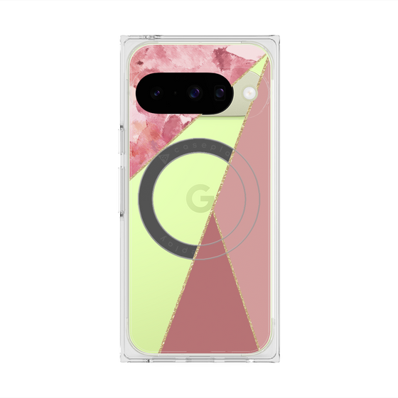 プレミアムスクエアケース with Pixelsnap［ マーブルトライアングルパレット - Pink ］