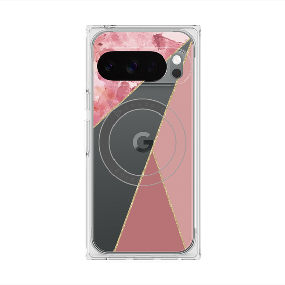 プレミアムスクエアケース with Pixelsnap［ マーブルトライアングルパレット - Pink ］