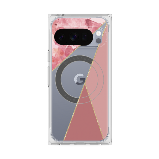 プレミアムスクエアケース with Pixelsnap［ マーブルトライアングルパレット - Pink ］