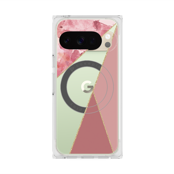 プレミアムスクエアケース with Pixelsnap［ マーブルトライアングルパレット - Pink ］