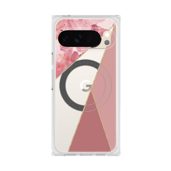プレミアムスクエアケース with Pixelsnap［ マーブルトライアングルパレット - Pink ］