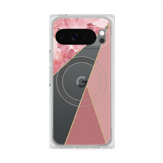 プレミアムスクエアケース with Pixelsnap［ マーブルトライアングルパレット - Pink ］