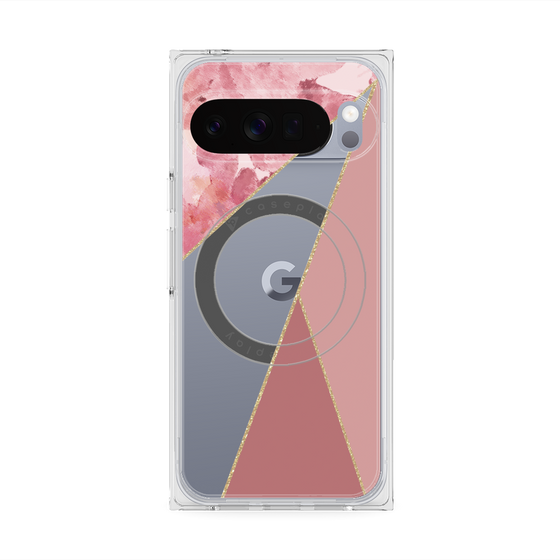 プレミアムスクエアケース with Pixelsnap［ マーブルトライアングルパレット - Pink ］