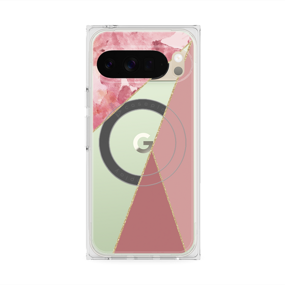 プレミアムスクエアケース with Pixelsnap［ マーブルトライアングルパレット - Pink ］