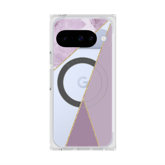プレミアムスクエアケース with Pixelsnap［ マーブルトライアングルパレット - Purple ］