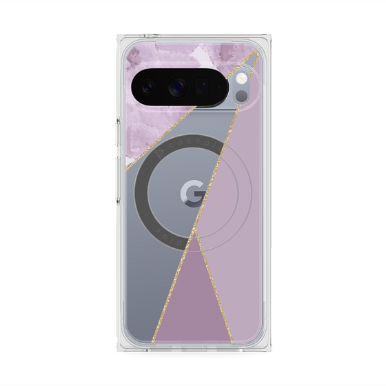 プレミアムスクエアケース with Pixelsnap［ マーブルトライアングルパレット - Purple ］