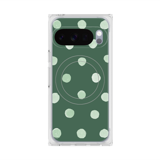 プレミアムスクエアケース with Pixelsnap［ 水彩ドット・レトロカラー - Green ］