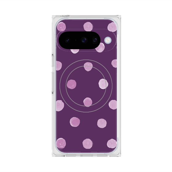 プレミアムスクエアケース with Pixelsnap［ 水彩ドット・レトロカラー - Purple ］