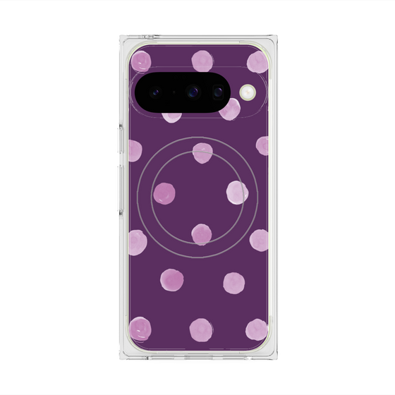 プレミアムスクエアケース with Pixelsnap［ 水彩ドット・レトロカラー - Purple ］