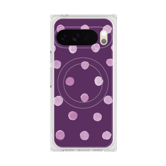プレミアムスクエアケース with Pixelsnap［ 水彩ドット・レトロカラー - Purple ］