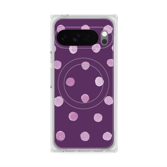 プレミアムスクエアケース with Pixelsnap［ 水彩ドット・レトロカラー - Purple ］