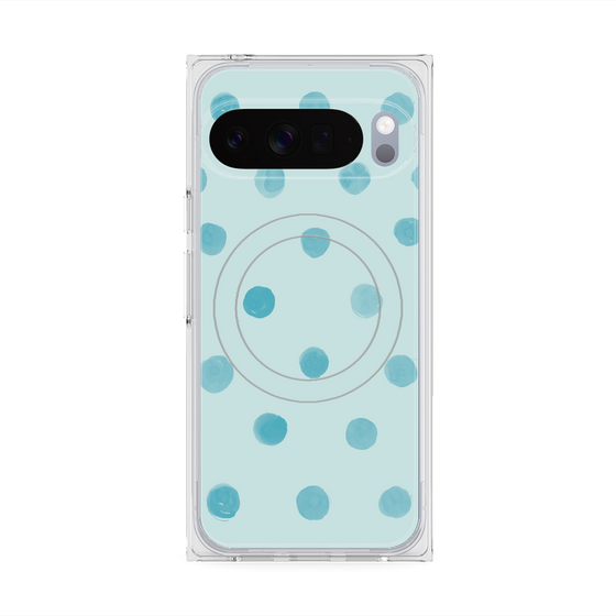プレミアムスクエアケース with Pixelsnap［ 水彩ドット・レトロカラー - Light Blue ］