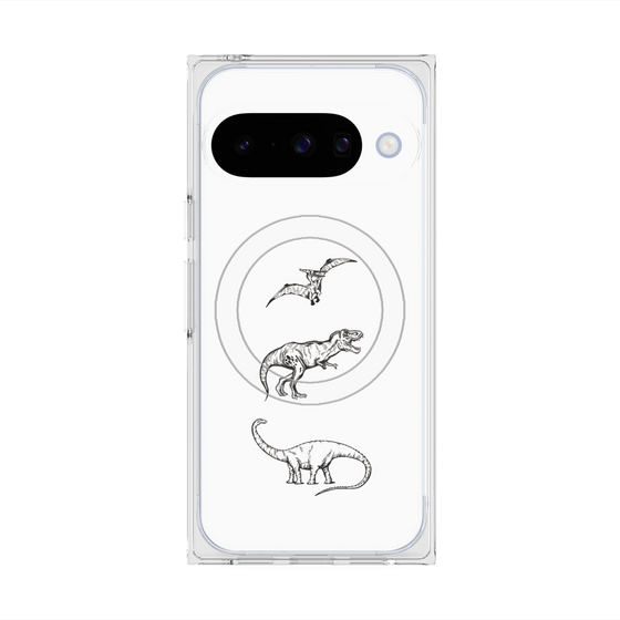 プレミアムスクエアケース with Pixelsnap［ Dinosaurs No.1 - White ］