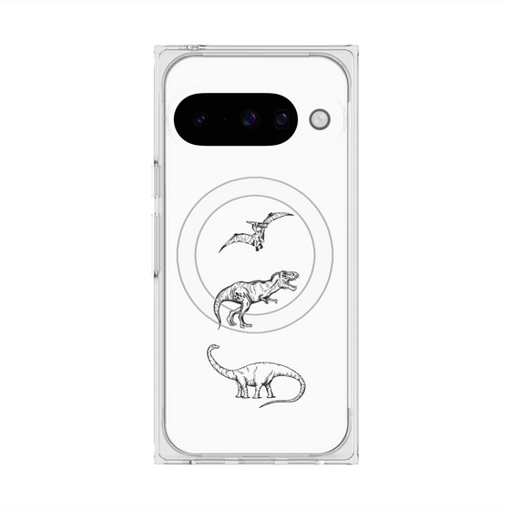 プレミアムスクエアケース with Pixelsnap［ Dinosaurs No.1 - White ］