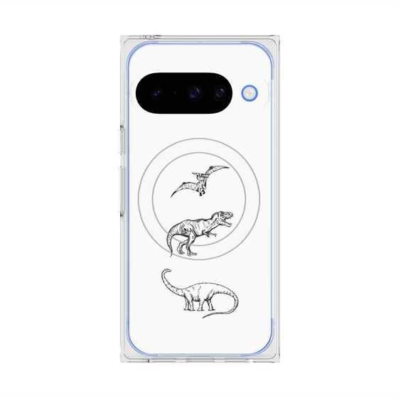 プレミアムスクエアケース with Pixelsnap［ Dinosaurs No.1 - White ］