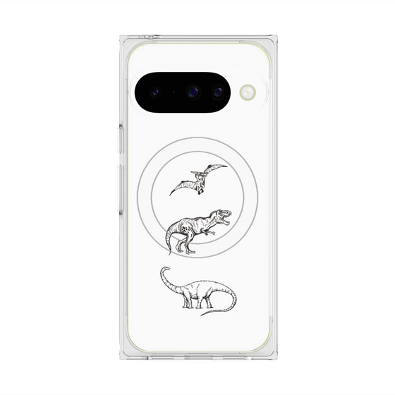 プレミアムスクエアケース with Pixelsnap［ Dinosaurs No.1 - White ］