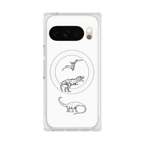 プレミアムスクエアケース with Pixelsnap［ Dinosaurs No.1 - White ］