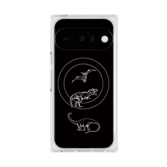 プレミアムスクエアケース with Pixelsnap［ Dinosaurs No.1 - Black ］