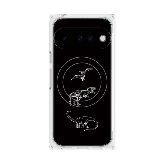 プレミアムスクエアケース with Pixelsnap［ Dinosaurs No.1 - Black ］