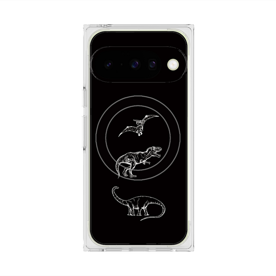 プレミアムスクエアケース with Pixelsnap［ Dinosaurs No.1 - Black ］