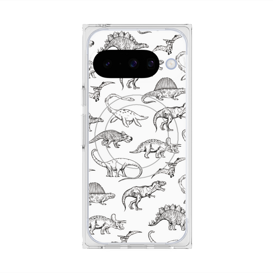プレミアムスクエアケース with Pixelsnap［ Dinosaurs No.2 - White ］