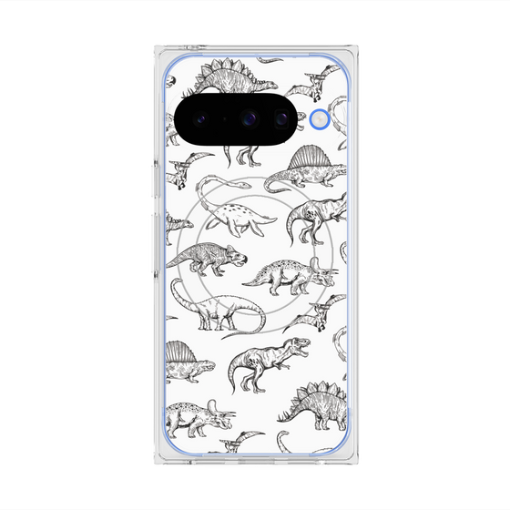 プレミアムスクエアケース with Pixelsnap［ Dinosaurs No.2 - White ］