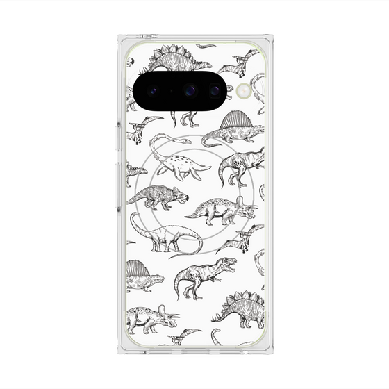 プレミアムスクエアケース with Pixelsnap［ Dinosaurs No.2 - White ］