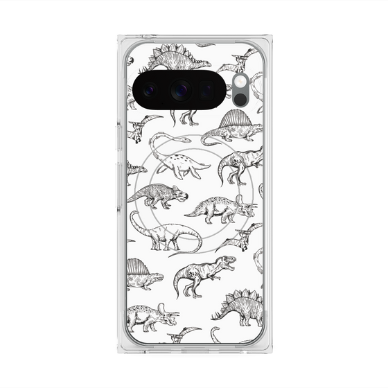 プレミアムスクエアケース with Pixelsnap［ Dinosaurs No.2 - White ］