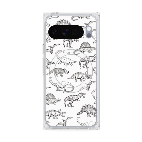 プレミアムスクエアケース with Pixelsnap［ Dinosaurs No.2 - White ］