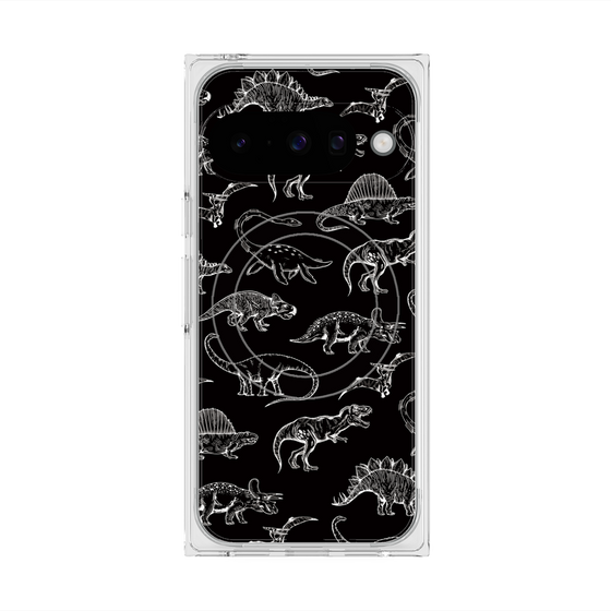 プレミアムスクエアケース with Pixelsnap［ Dinosaurs No.2 - Black ］