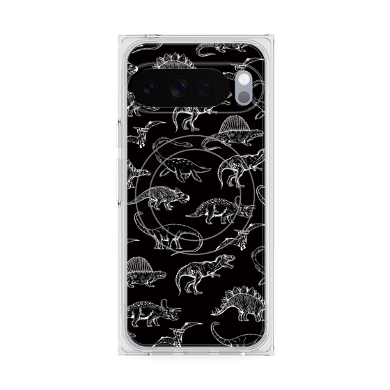 プレミアムスクエアケース with Pixelsnap［ Dinosaurs No.2 - Black ］