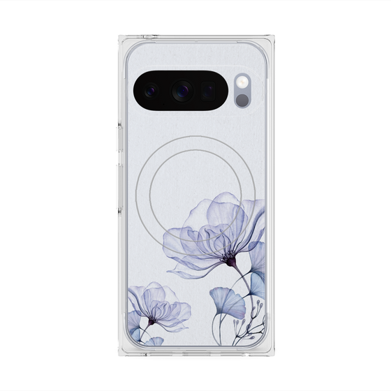 プレミアムスクエアケース with Pixelsnap［ Natural Flower - blue ］