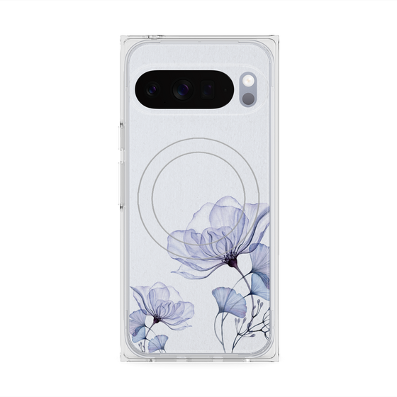 プレミアムスクエアケース with Pixelsnap［ Natural Flower - blue ］
