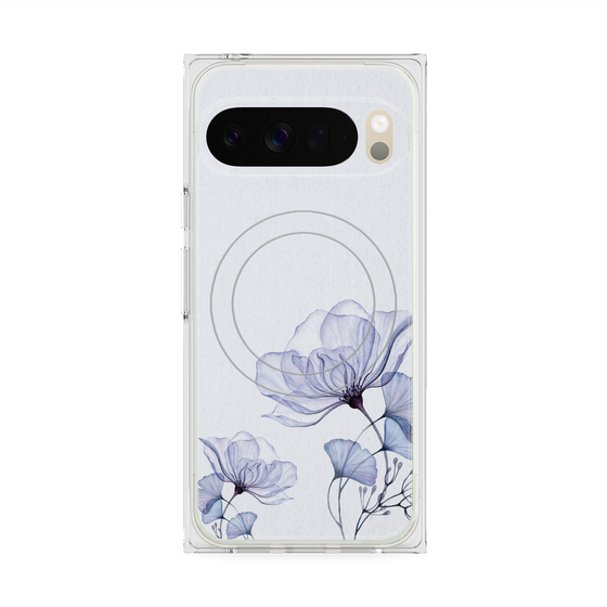 プレミアムスクエアケース with Pixelsnap［ Natural Flower - blue ］