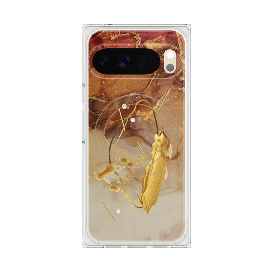 プレミアムスクエアケース with Pixelsnap［ Marble Nuance Painting Brown ］